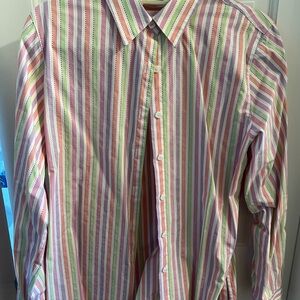 Foxcroft Pink and Green Striped Men's Shirt